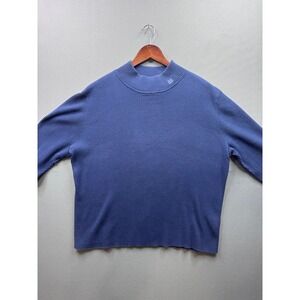 Ralph Lauren Ribbed Mock Neck Sweater Blue Cotton Blend Women's Plus Size 3X